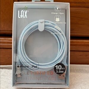 NWT Light Blue Apple Certified Lightning Cable 10ft
